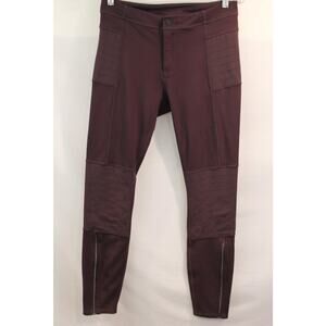 Athleta Trailsetter Ponte Motion Legging Pants Women size 6 Maroon Front Zip Leg